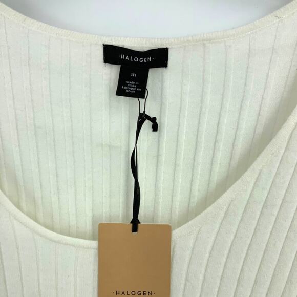 Halogen Ribbed Scoop Neck Sweater Ivory Cloud Size Medium NWT $79 MSRP - Picture 4 of 8